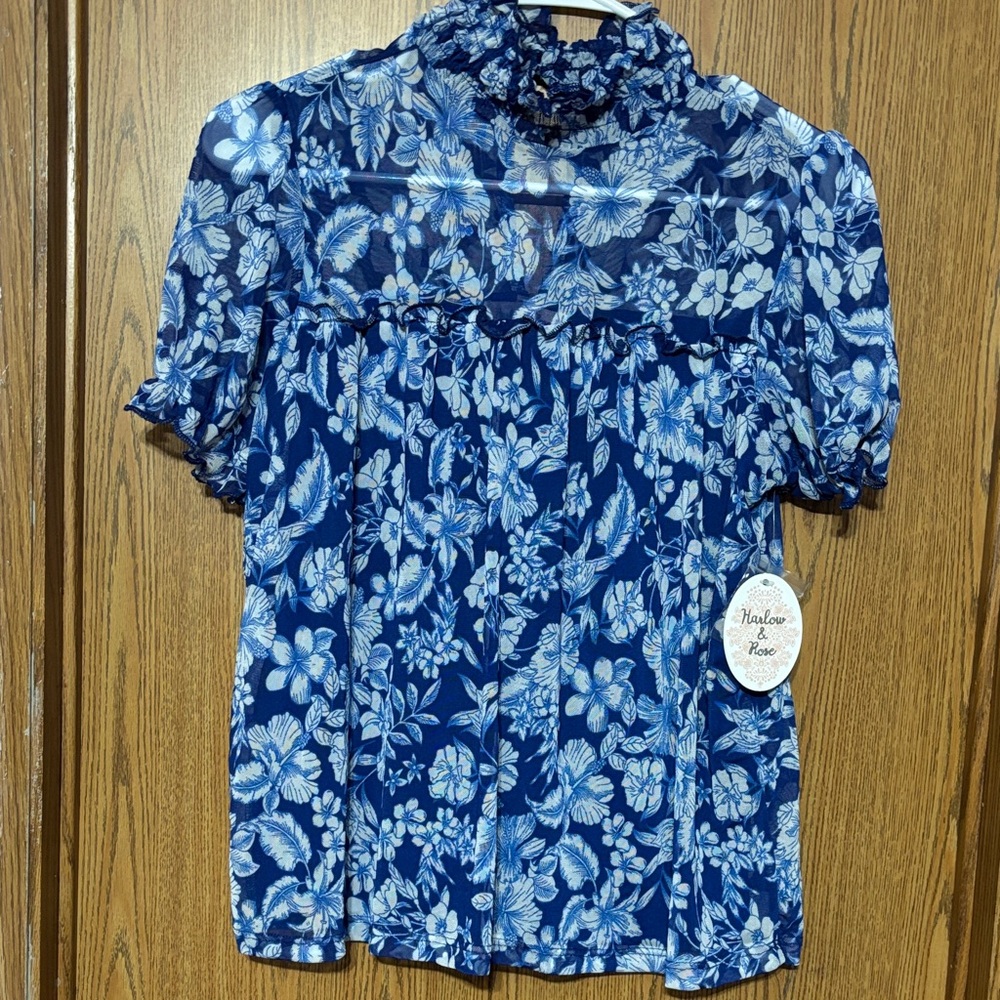 Harlow Navy Floral Sheer Blouse